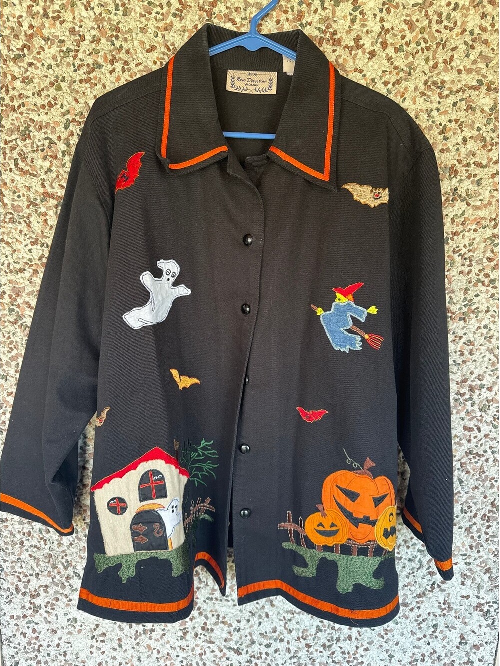 New Direction Woman Halloween Applique Jacket Size 2X Pumpkins Witch Ghost